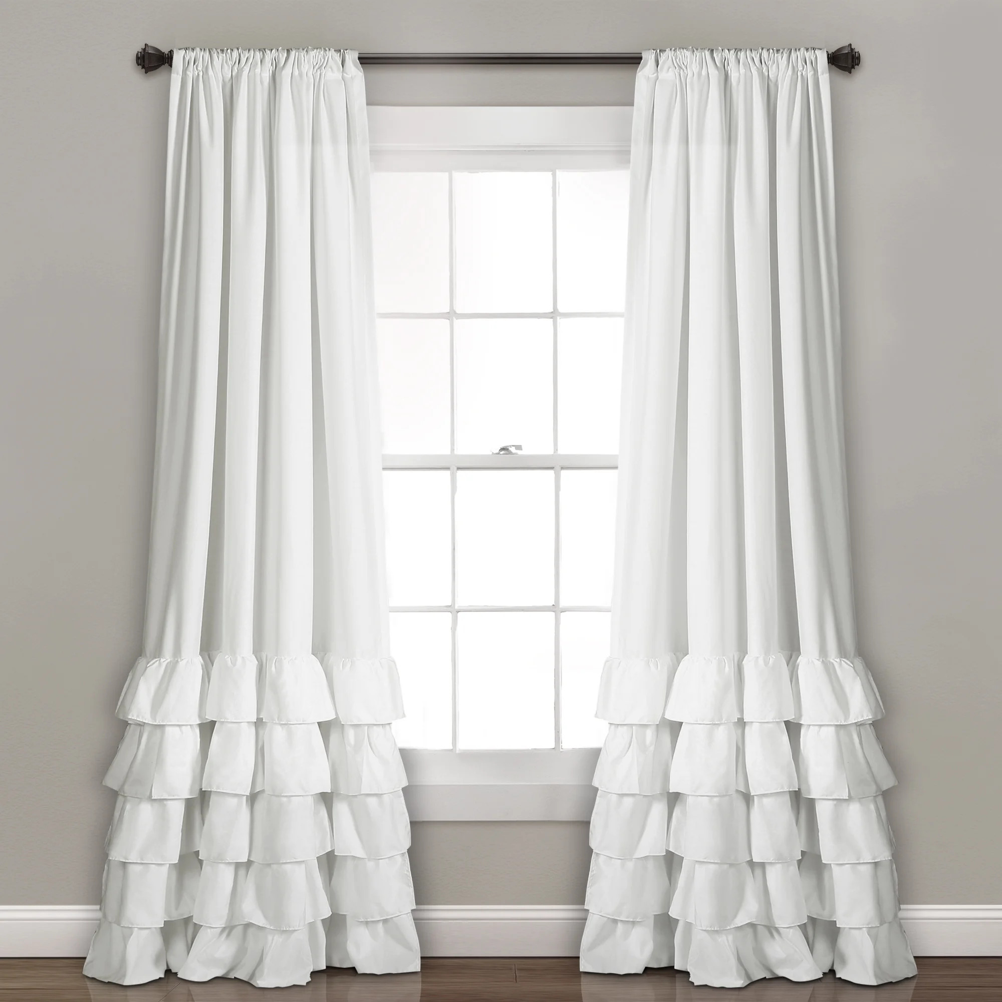 Lush Decor Allison Ruffle 84" x 40" Solid White 3" Rod Pocket 2-Piece Set Window Panel Curtain - ... | Walmart (US)