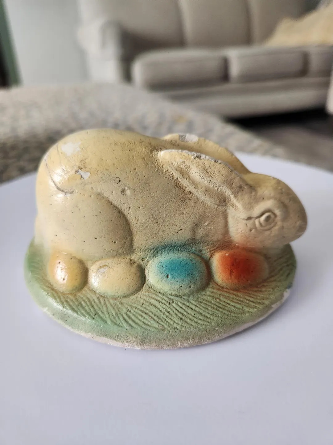 Vintage Folk Art Style Easter Bunny on Nest With Eggs Handpainted Ceramic Chalkware Midcentury MC... | Etsy (US)