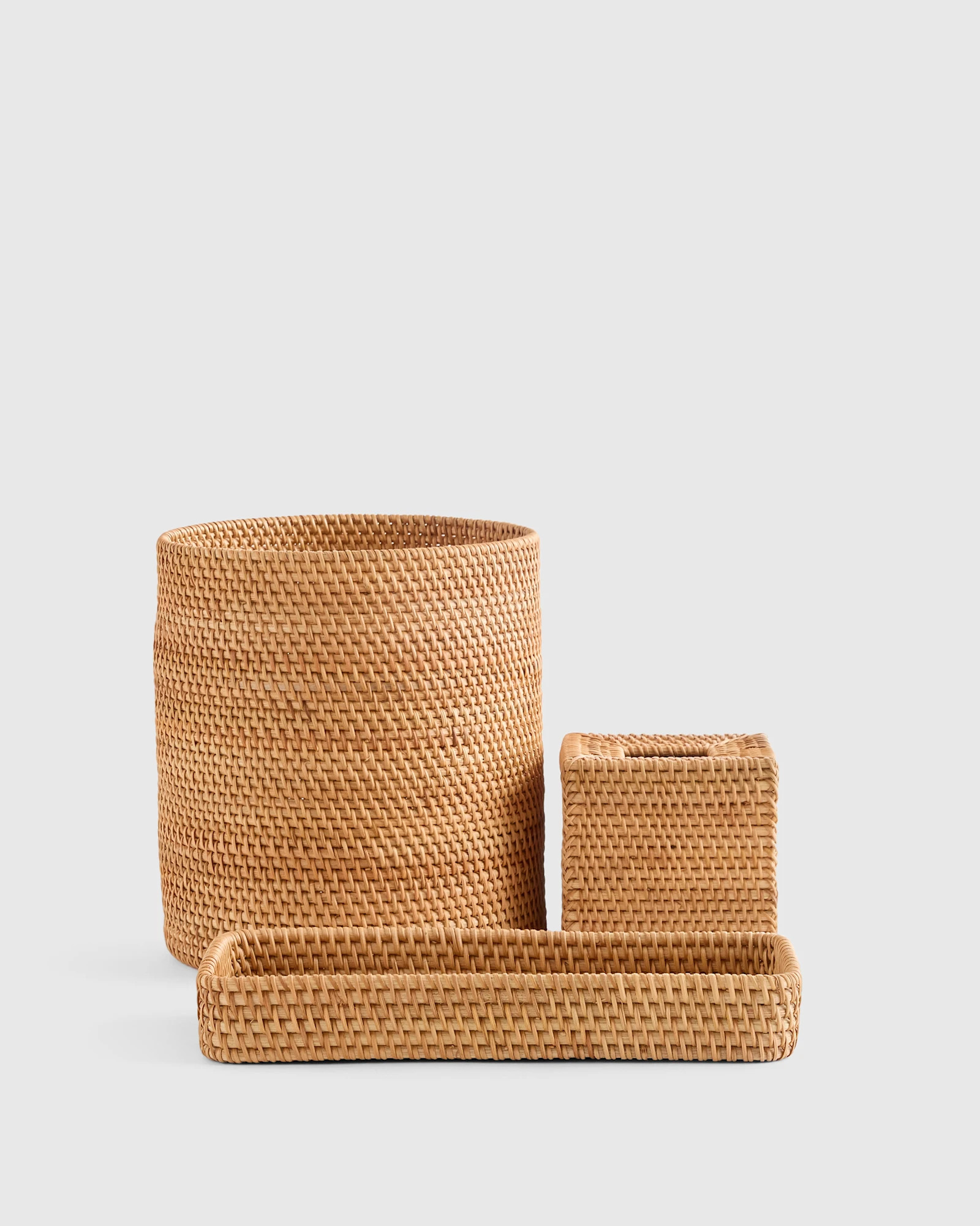 Quince | Handwoven Rattan Bathroom Accessories Set in White Wash | Quince