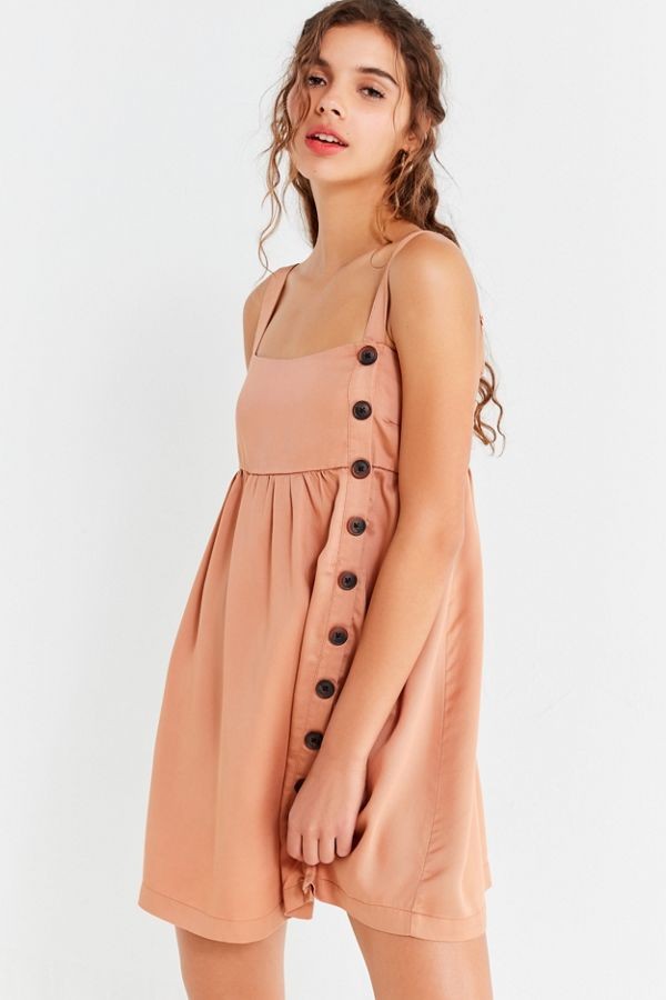 UO Lindsay Button-Up Chambray Mini Dress | Urban Outfitters (US and RoW)