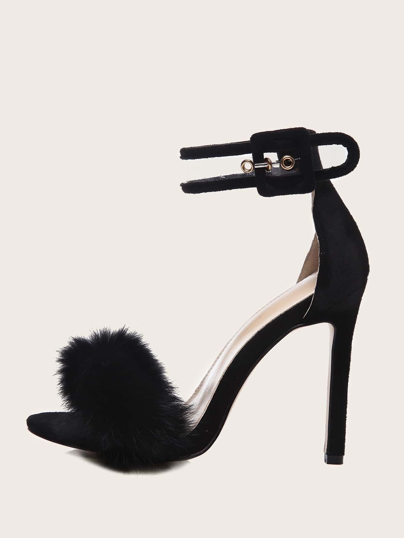Faux Fur Ankle Strap Stiletto Heels | SHEIN