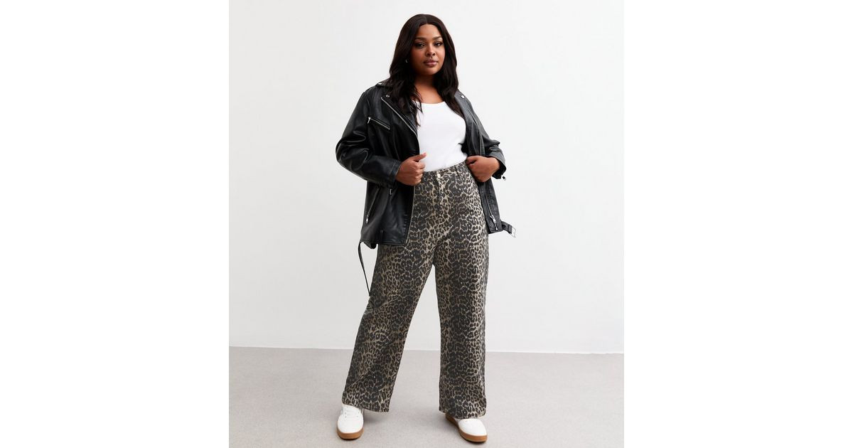 Curves Brown Leopard Print Wide Leg Jeans | New Look | New Look (UK)