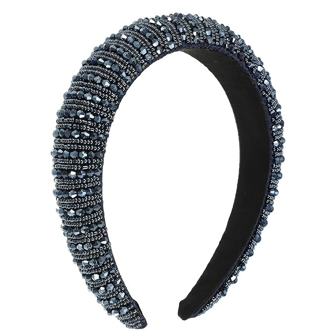 VOCOSTE Crystal Headband, Rhinestone Hairband for Women, Navy Blue, 1.2 Inch Wide | Amazon (US)