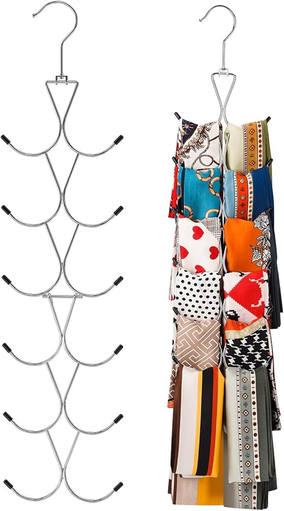 Scarf Hanger 12 Storages,Scarf Organizer with 360 Swivel Hook,Legging Organizer for Closet,Closet... | Amazon (US)