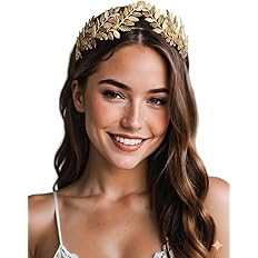 Amazon.com: SWEETV Goddess Crown Bridal Headband Leaf Tiara Wedding Headpiece Gold Costume Access... | Amazon (US)