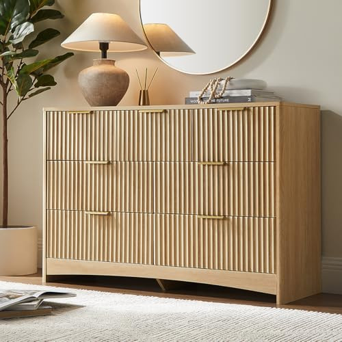 Pipishell Fluted 7 Drawers Dresser, Modern Wood Chest of Drawers, Dressers with Round Edge Design, Dresser TV Stand, Wood Drawer Organizer for Bedroom, Living Room, Hallway, Natural Oak | Amazon (US)