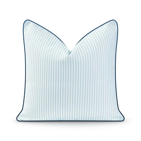 Hofdeco Premium Coastal Hampton Style Patio Indoor Outdoor Pillow Cover Only, 20"x20" Water Resistant for Backyard, Couch, Blue Stripe | Walmart (US)