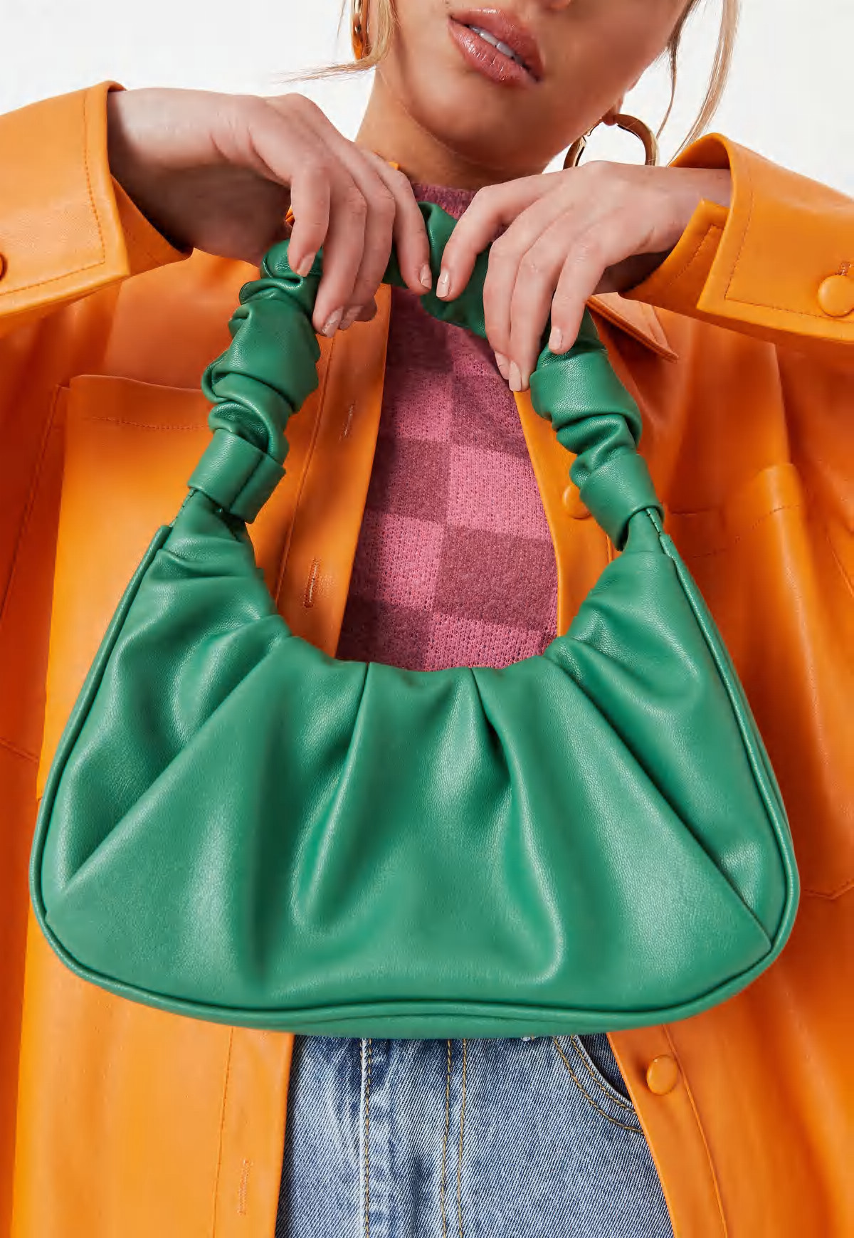 Green Ruched Handle Shoulder Bag | Missguided (US & CA)