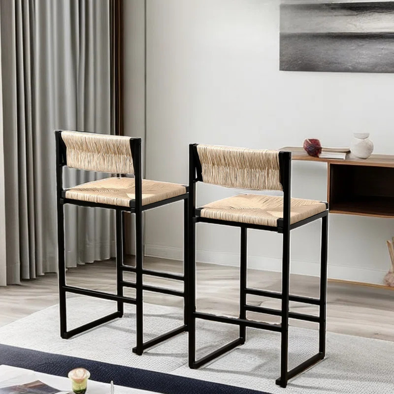 Yarima 2-Piece Paper Rope Woven Bar Stools with Low Back (Set of 2) | Wayfair North America