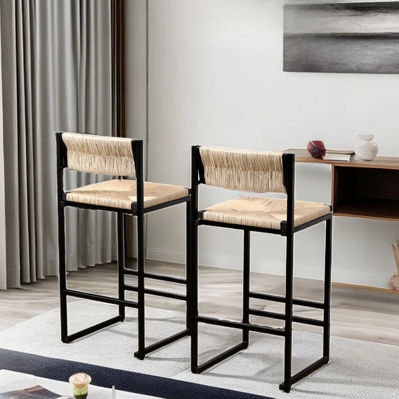 Yarima 2-Piece Paper Rope Woven Bar Stools with Low Back | Wayfair North America