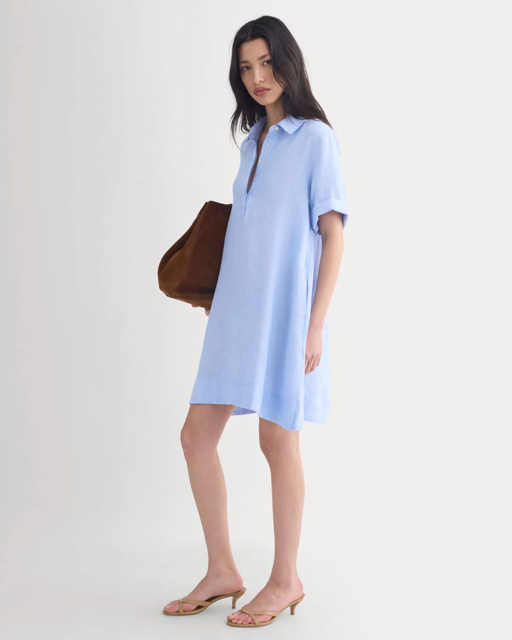 Mini Popover Shirtdress in Linen | Light Blue | Everlane