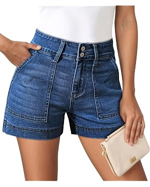 Pink Queen Women's High Waisted Denim Shorts 2026 Casual Summer Hot Short Jeans Vintage Patch Poc... | Amazon (US)