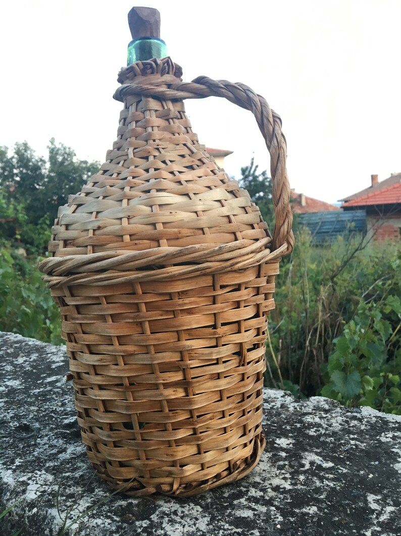 Vintage bottle, Old wine bottle Wicker, Bottle wrapped in woven straw, Green glass wine bottle,Ha... | Etsy (US)