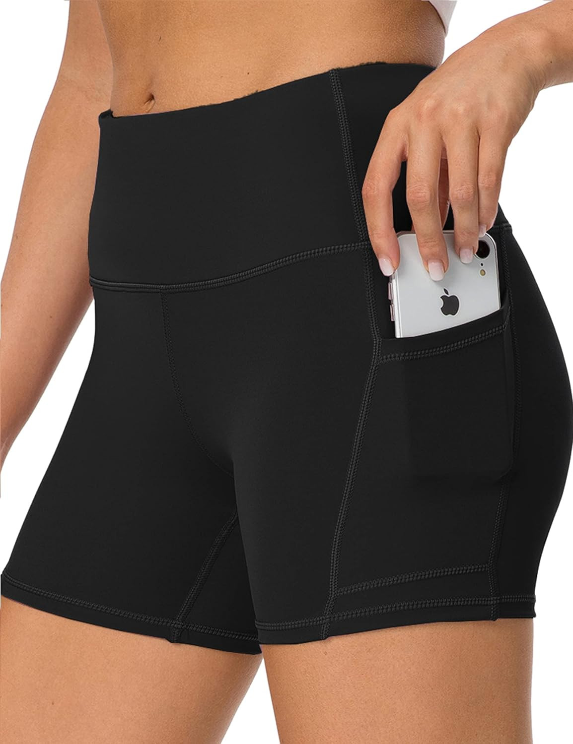 IOJBKI High Waisted Biker Shorts Tummy Control Yoga Workout Running Shorts with Pockets for Women | Amazon (US)