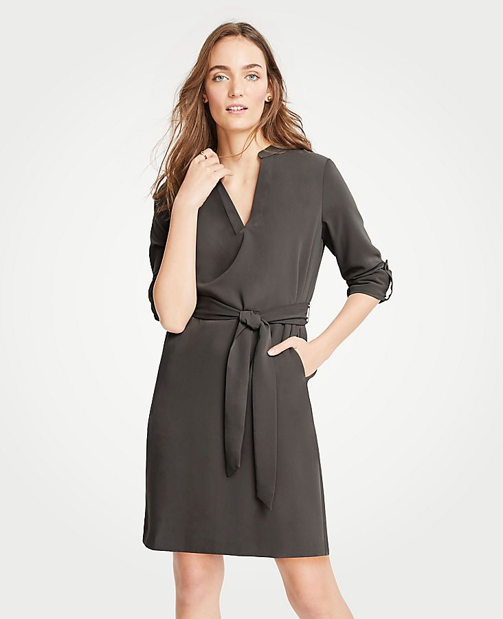 Roll Tab Sleeve Belted Shirtdress | Ann Taylor (US)