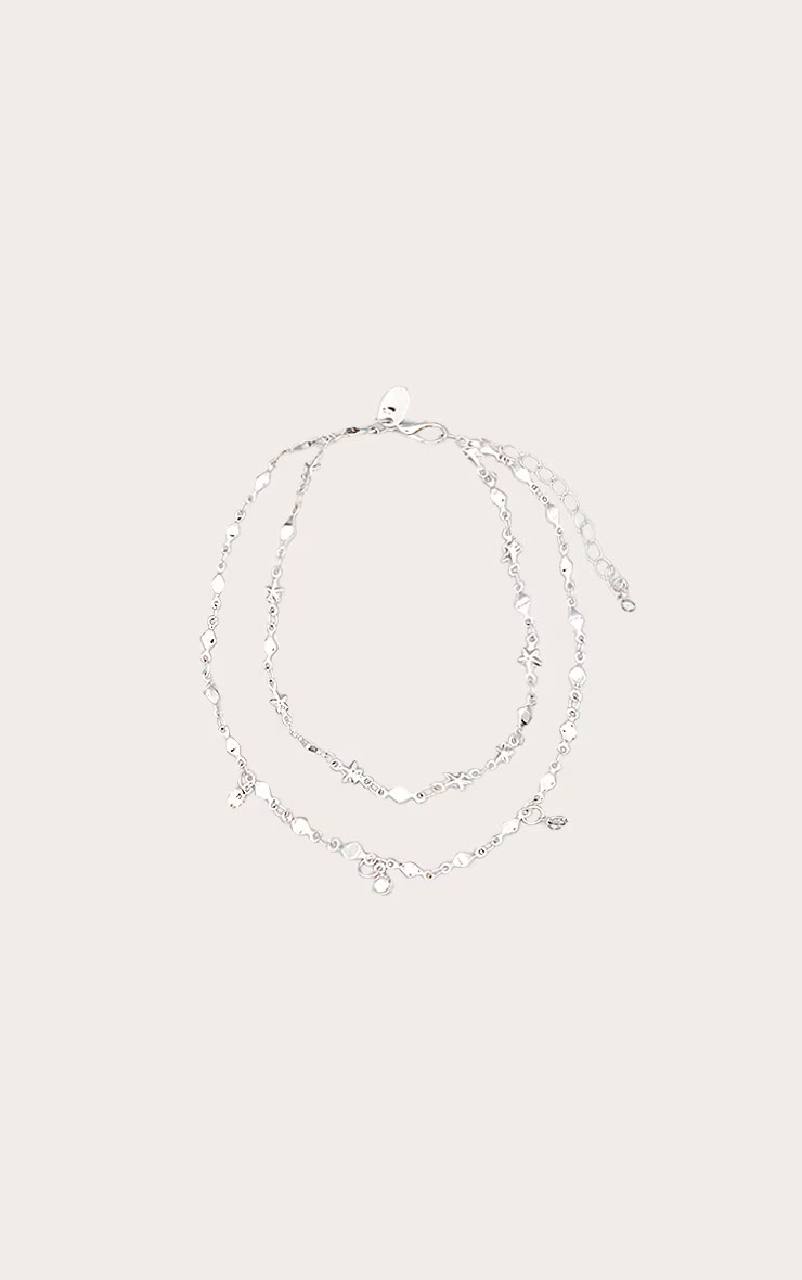 Silver Double Layer Stars And Diamante Chain Anklet | Pretty Little Thing (Australia & New Zealand)