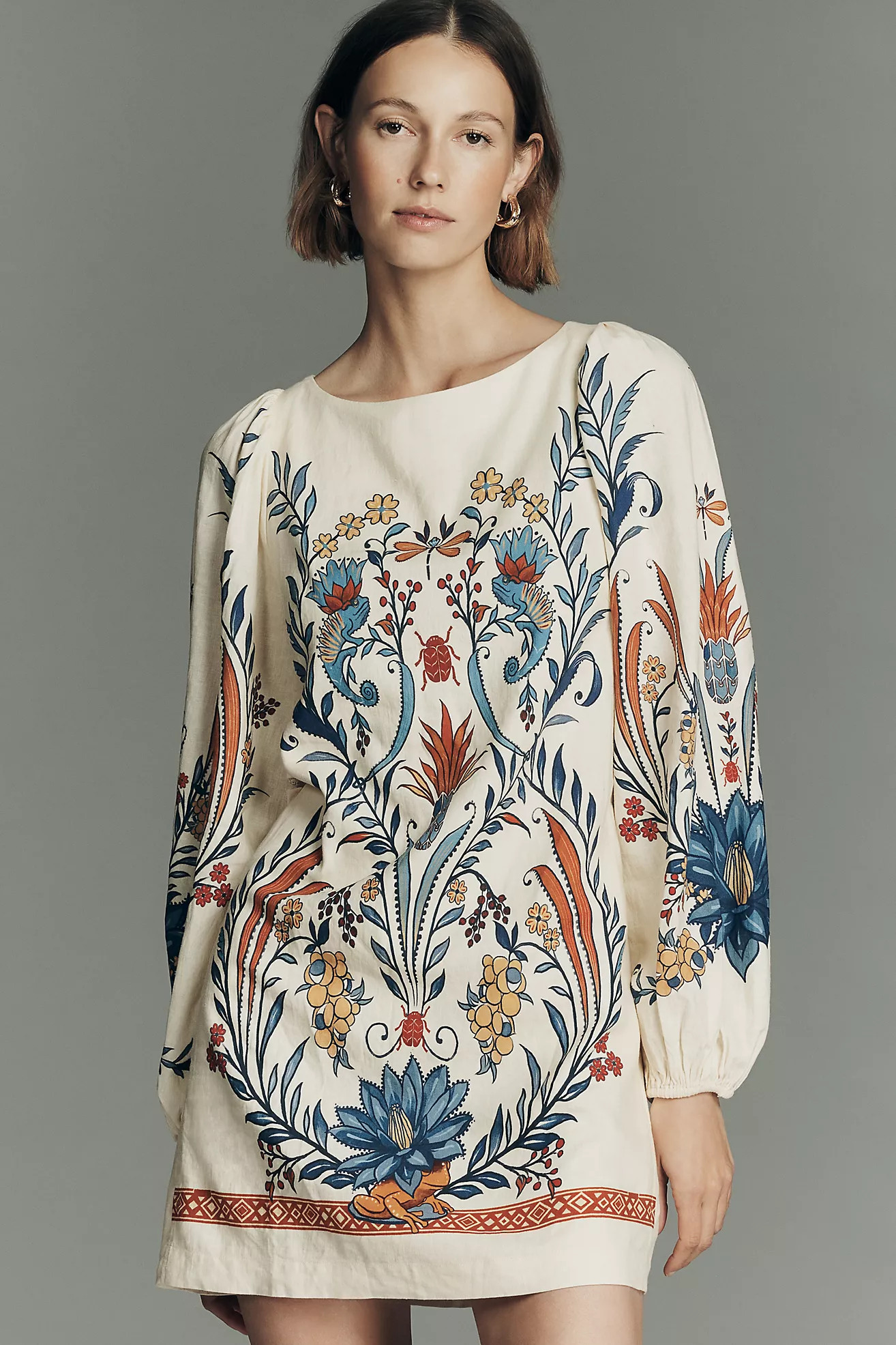 Farm Rio x Anthropologie Linen Blend Long-Sleeve Mini Dress | Anthropologie (US)