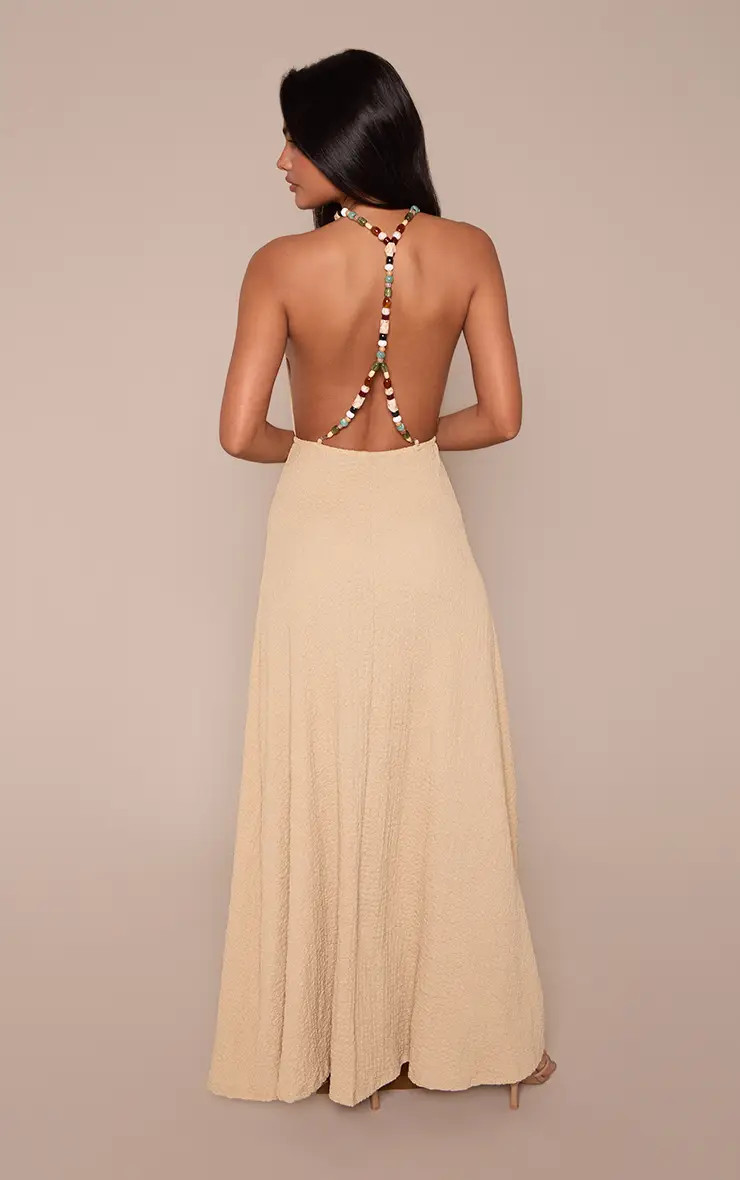 Stone Halter Neck Bead Detail Maxi Dress | PrettyLittleThing UK