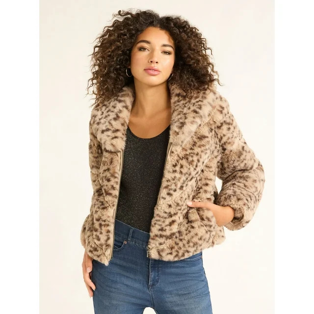 Sofia Jeans Women's Faux Fur Chubby Jacket, Sizes XS-XXL | Walmart (US)