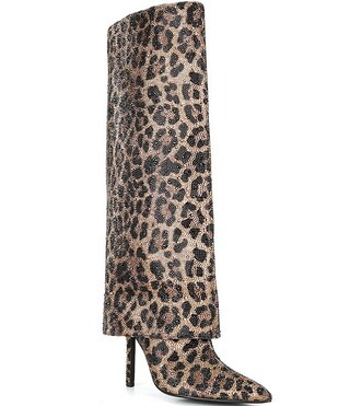 Gianni Bini Lizzie Leopard Print Rhinestone Foldover Tall Boots | Dillard's | Dillard's