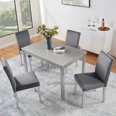 5-Piece Wooden Dining Set With Upholstered Chairs And Crystal-Trimmed Table For Stylish, Space-Smart Dining. | Wayfair North America