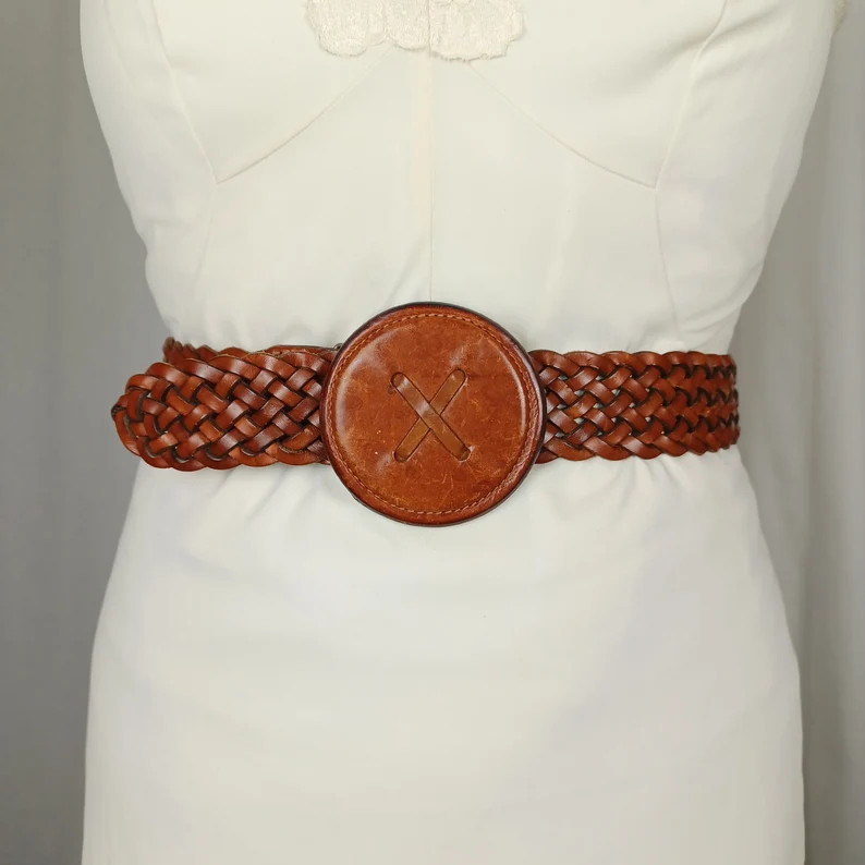 Vintage 90s Echo Braided Leather Belt, M/L, up to 34, Genuine Leather, Preppy Woven Belt, Minimal... | Etsy (US)