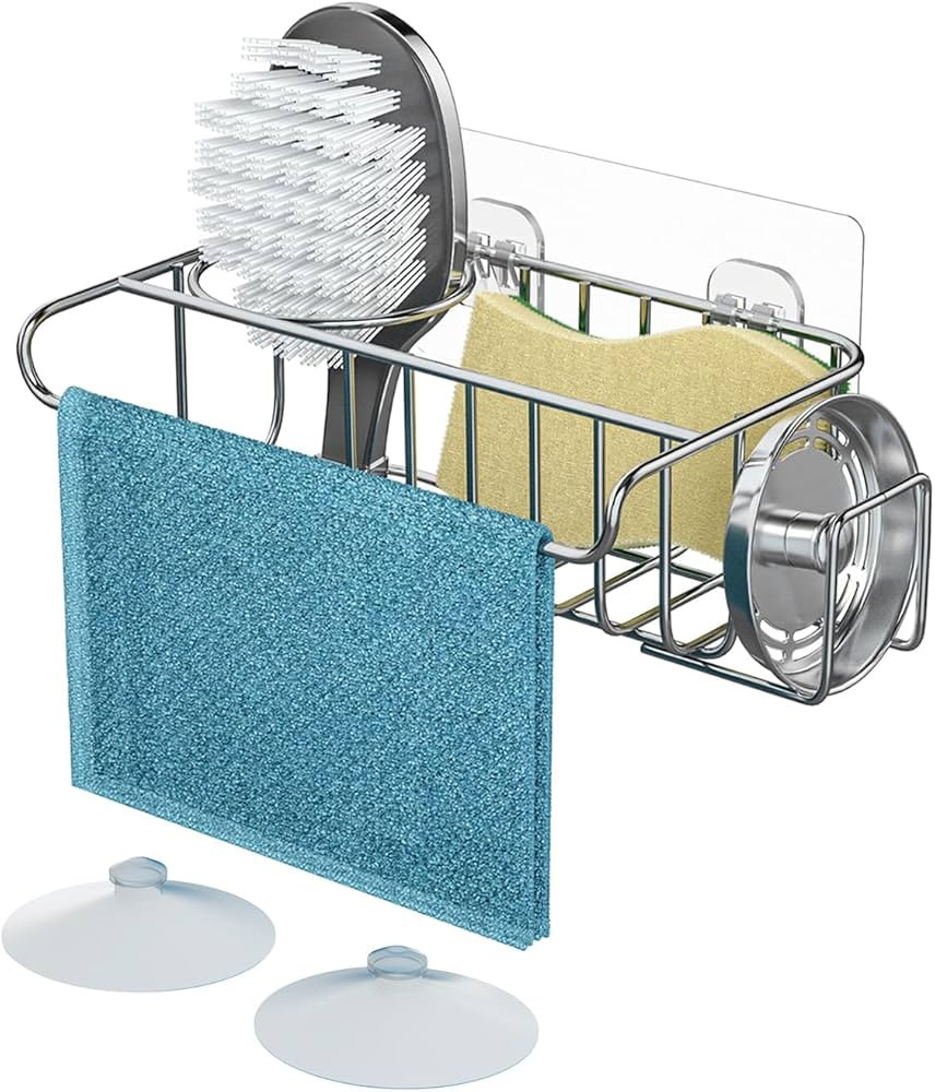 HapiRm 4 in 1 Adhesive Sink Caddy Sponge Holder, SUS304 Stainless Steel Sink Basket Brush Holder ... | Amazon (US)
