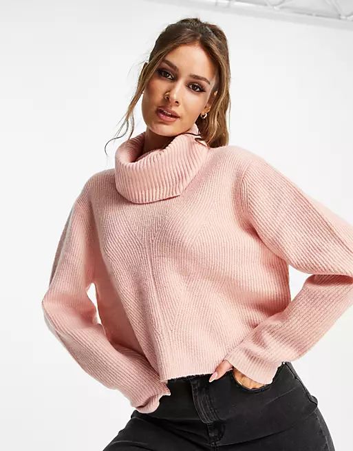 Miss Selfridge long sleeve cowl neck sweater in pink | ASOS (Global)