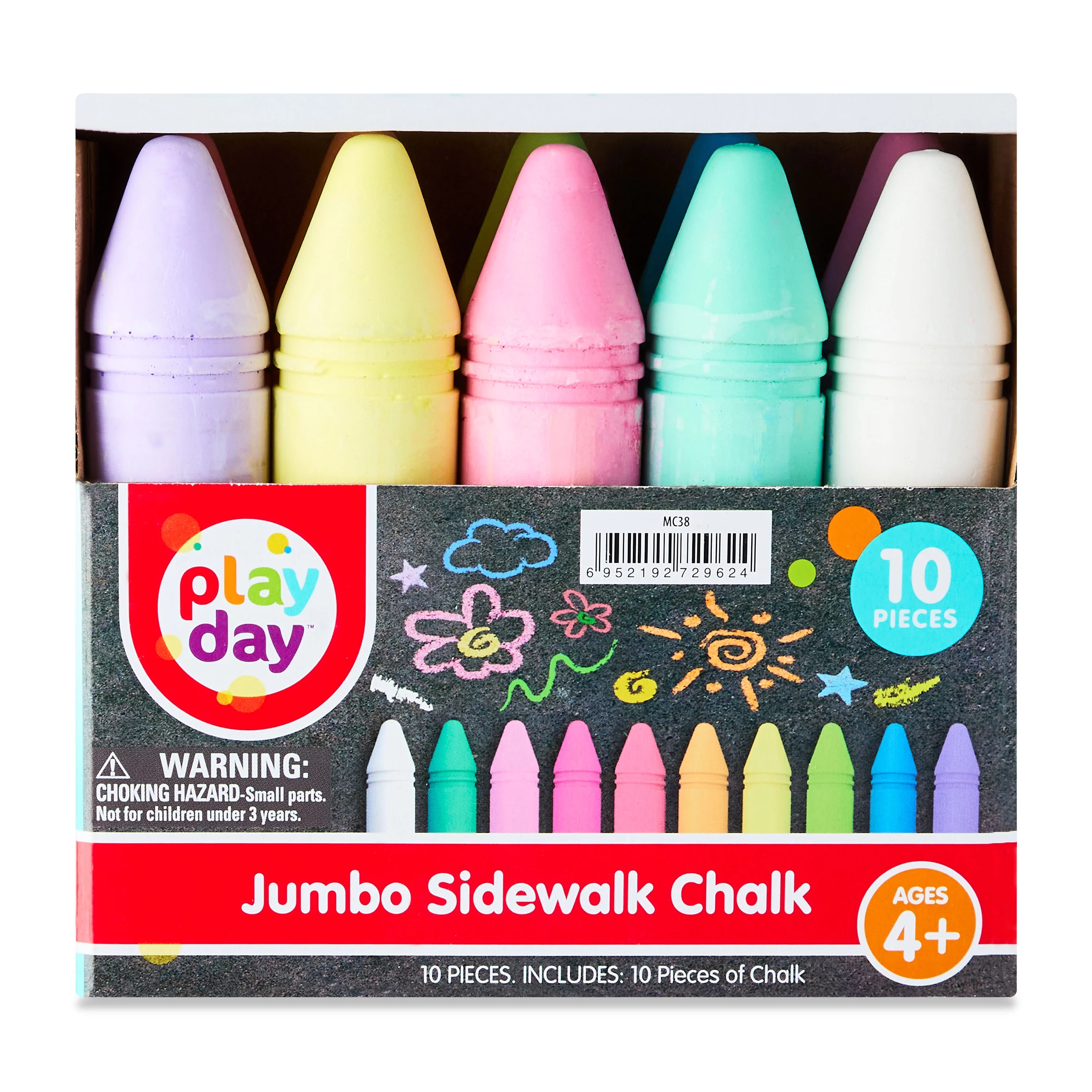 Play Day Jumbo 10 Count Multicolor Sidewalk Chalk | Walmart (US)