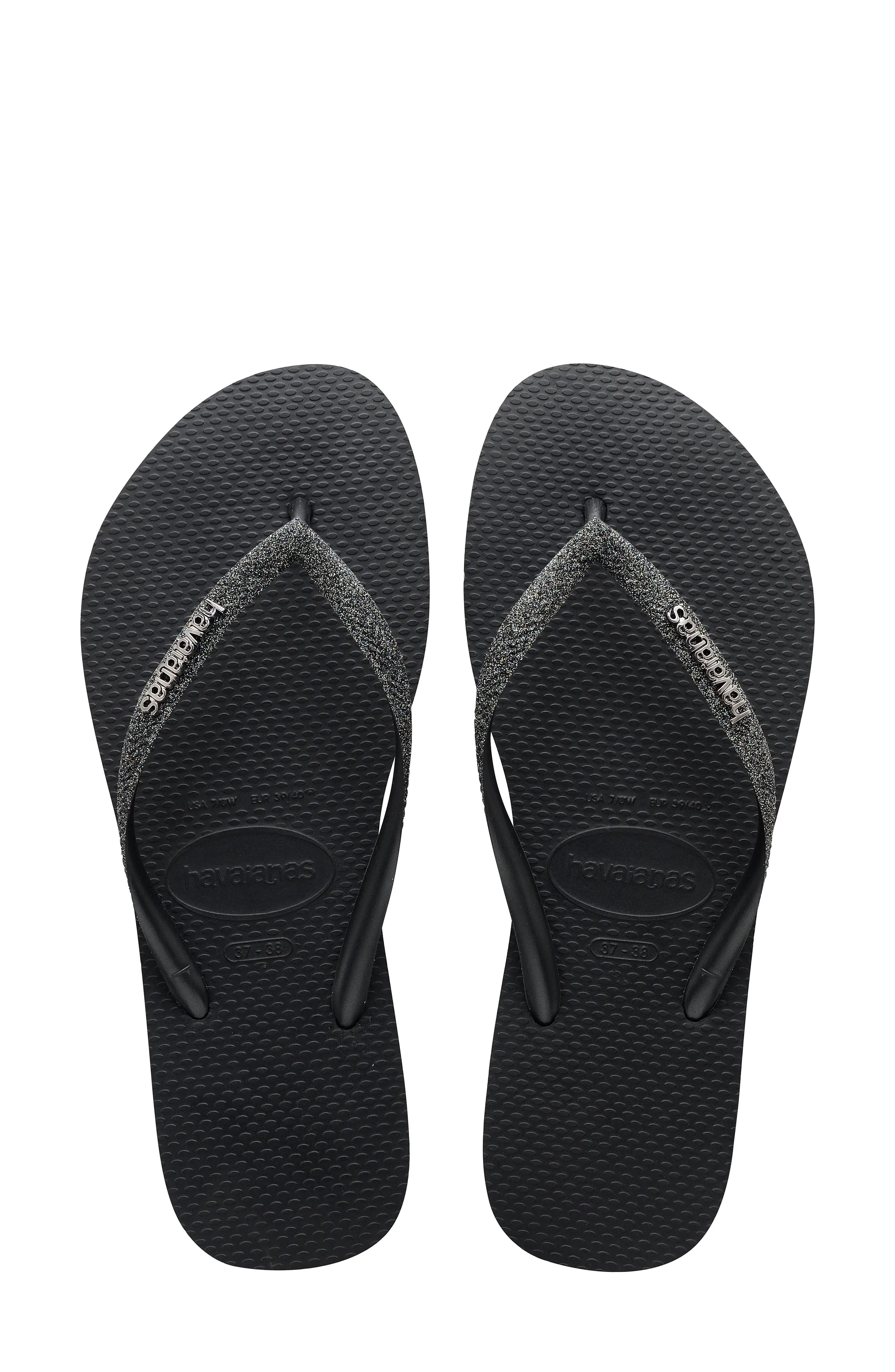 Havaianas Slim Glitter Flip Flop in Black/dark Grey at Nordstrom, Size 9 M | Nordstrom