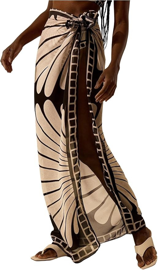 GORGLITTER Women's Floral Print Mesh Swim Sarong Bow Tie Side Summer Bikini Swimsuit Beach Coveru... | Amazon (US)