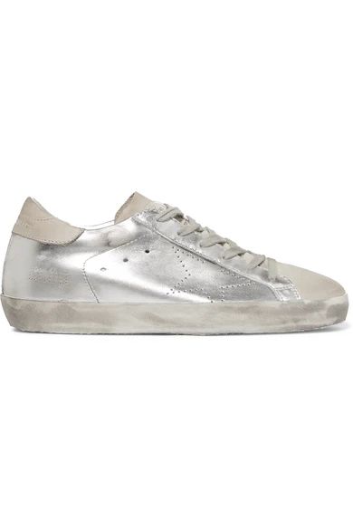 Superstar distressed metallic leather and suede sneakers | NET-A-PORTER (US)
