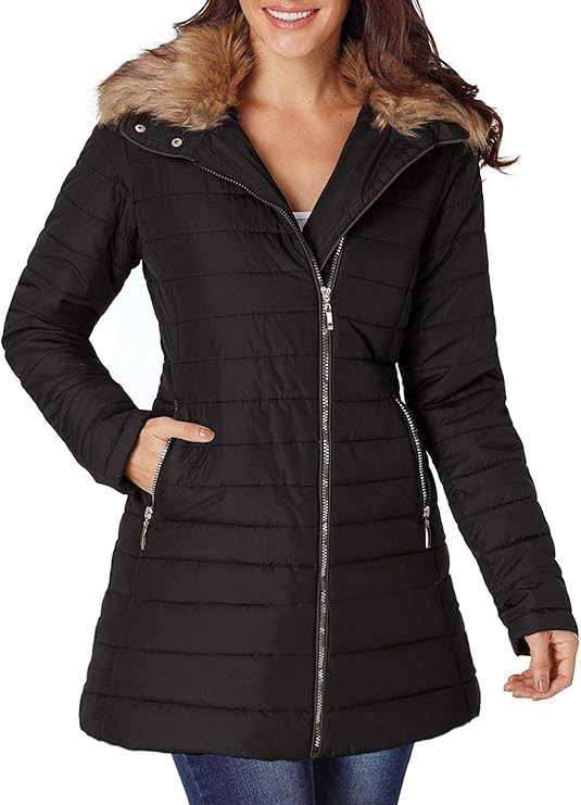 luvamia Women Casual Warm Winter Faux Fur Quilted Parka Lapel Zip Jacket Puffer Coat | Amazon (US)