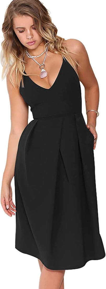 Women's Deep V Neck Adjustable Spaghetti Straps Summer Dress Sleeveless Sexy Backless Party Dress... | Amazon (US)