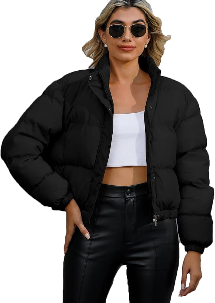 FHQueen Women's Winter Jackets Quilted Lightweight Varsity Coat Zip Up Fleece Down Cropped Bomber... | Amazon (US)