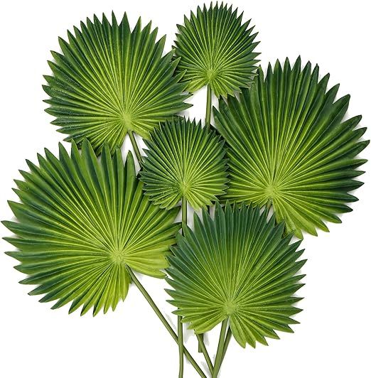 6 Pcs Pu Foam Artificial Palm Leaves Faux Palm Tropical Leaves Fake Palm Fronds for DIY Wedding B... | Amazon (US)