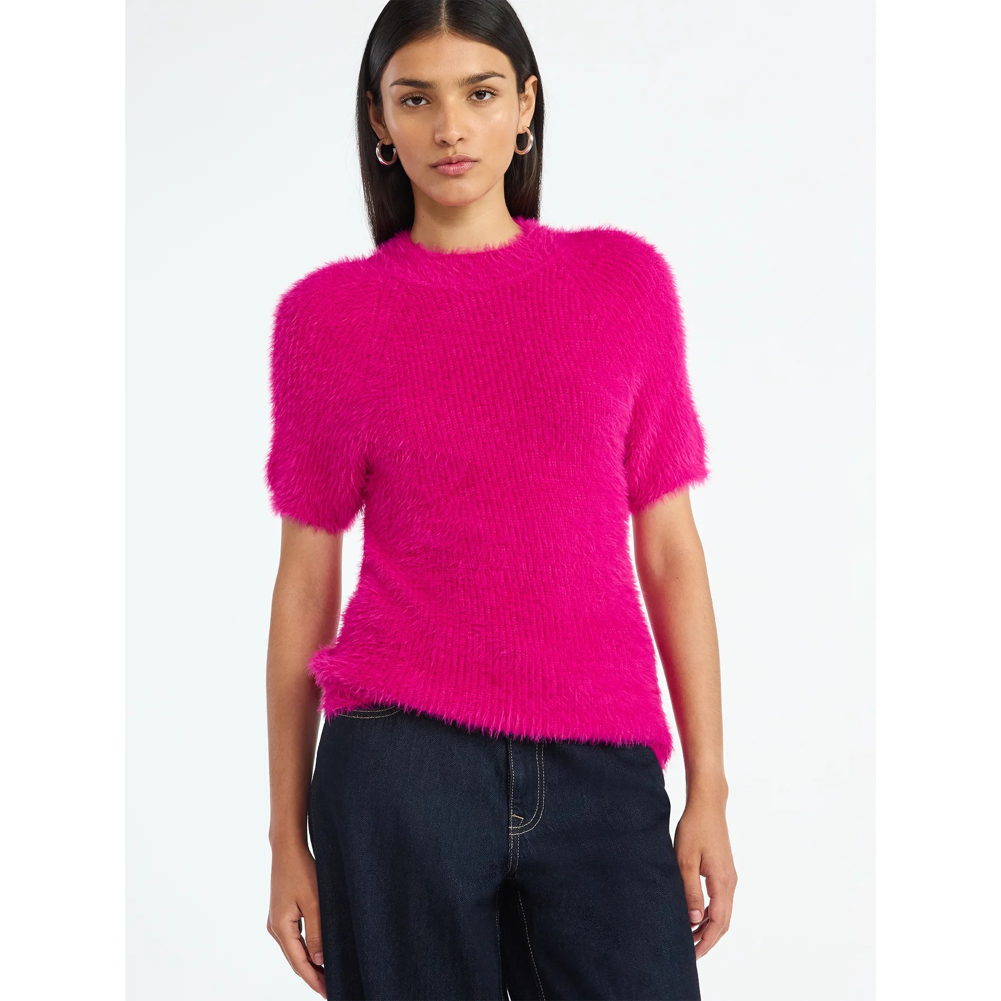 Scoop Women’s Fuzzy Sweater Top with Short Sleeves, Lightweight, Sizes XS-XXL | Walmart (US)