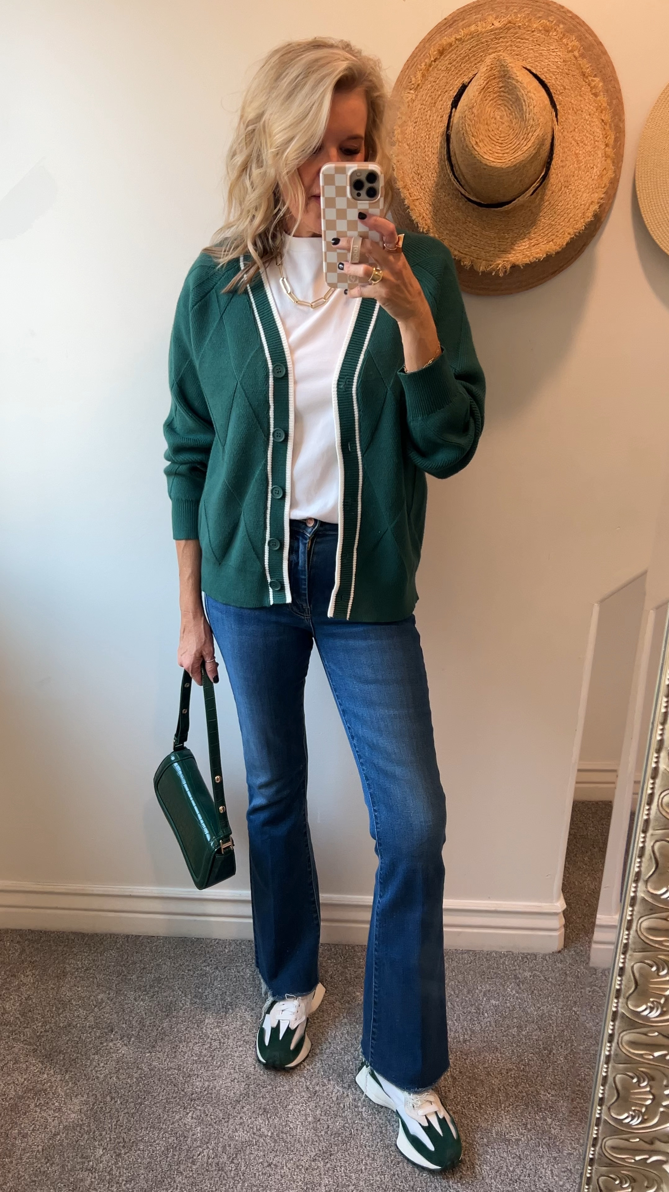 Amazon Haul

Argyle cardigan button up and in this seasons hot hot green 
On sale … cute for back to school, college/sports games and book club
Preppy look
Fits tts  tap Apply coupon at check out

Spanx body suit tee on sale fits tts 

Mother’s weekender frayed hem jeans tts 
Splurg and so worth it 

New balance 327 sneakers fit tts so good 

#LTKFindsUnder50 #LTKStyleTip #LTKVideo