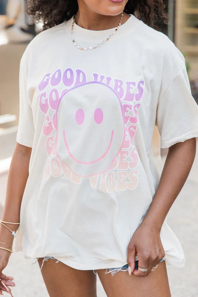 Good Vibes Ivory Oversized Graphic Tee | Pink Lily