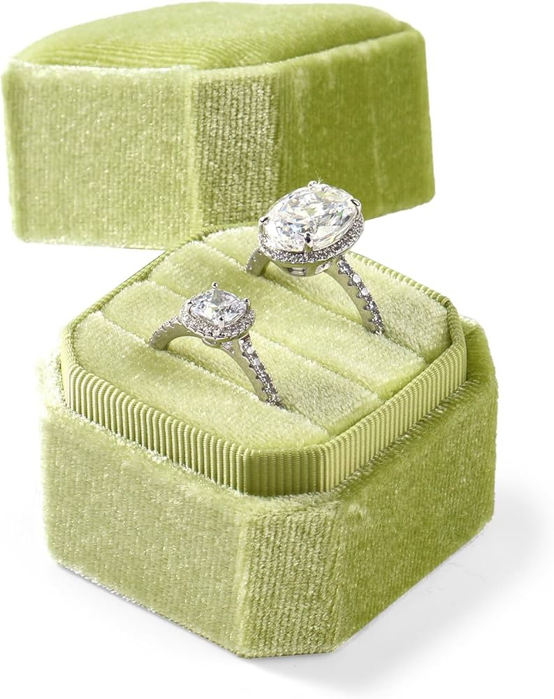 Ring Box, 3 Slots Velvet Jewelry Storage, Octagonal Ring Holder for Proposal, Engagement, Wedding... | Amazon (US)