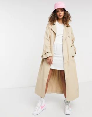 Monki Hedvig cotton trench coat in beige | ASOS (Global)