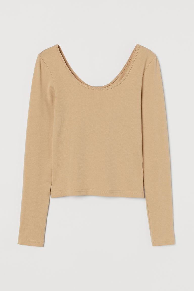 H & M - Cotton Jersey Top - Beige | H&M (US + CA)