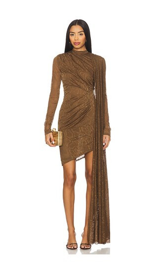 Lapointe Snake Lace High Neck Cape Dress in Brown. - size S | Revolve Clothing (Global)
