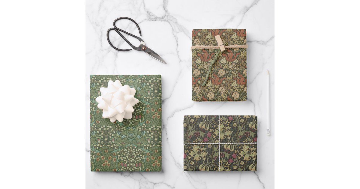 Vintage William Morris Patterns Floral Green Wrapping Paper Sheets | Zazzle