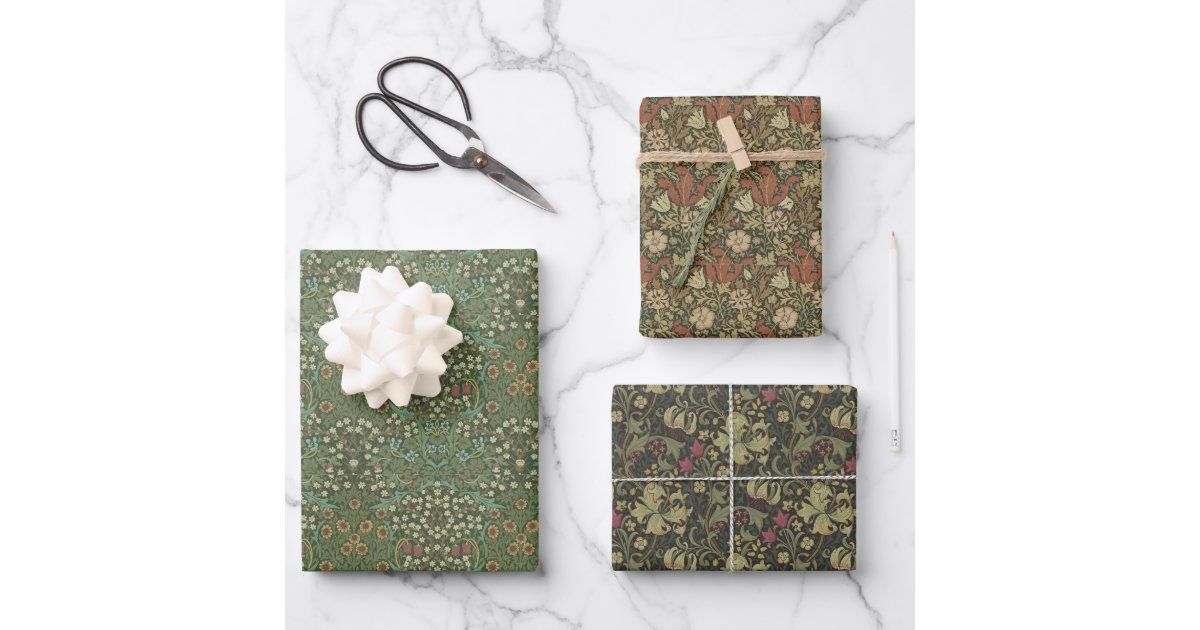Vintage William Morris Patterns Floral Green Wrapping Paper Sheets | Zazzle | Zazzle
