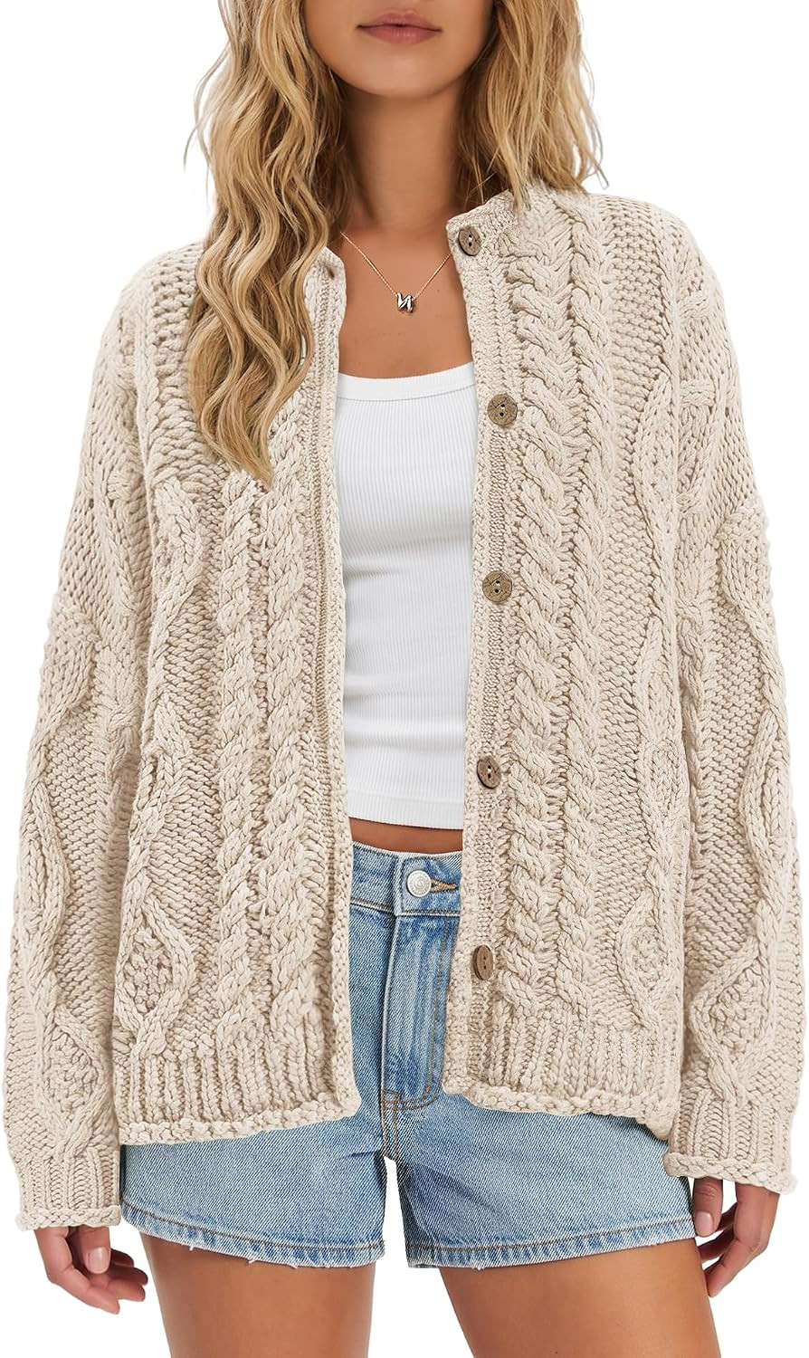 ReachMe Women's Chunky Cable Knit Cardigan Sweaters | Amazon (US)