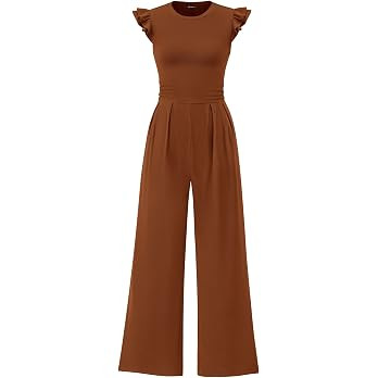 PRETTYGARDEN Summer Jumpsuits for Women Dressy 2026 Fashion Ruffle Cap Sleeve Romper Crew Neck Ri... | Amazon (US)