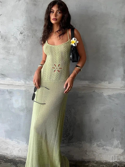 JULISSA MO-vestido Bandage transparente para mujer, vestido largo verde con tirantes finos, ahuec... | Aliexpress EU