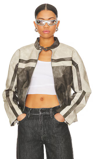 Katrina Faux Leather Moto Jacket in Grey | Revolve Clothing (Global)