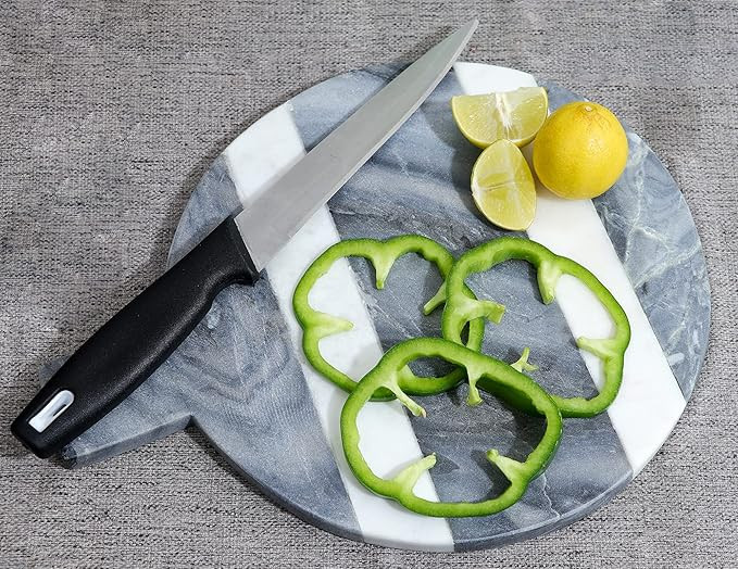 Crocon Natural Round Shape White And Grey Marble Chopping Board Champagne Marbles Cutting Board S... | Amazon (US)